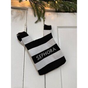 Sephora black-and-white knit tote bag